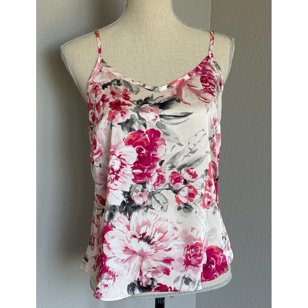 WHBM White House Black Market Pink Floral Silky Camisole Curved Hem Size 6P